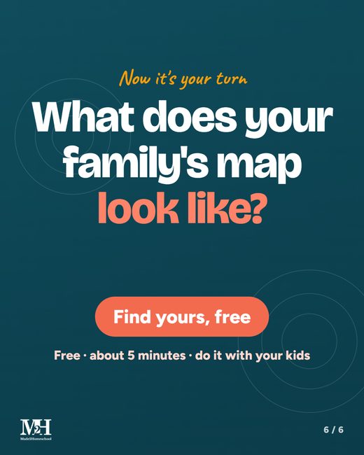Closing slide: Now it's your turn. What does your family's map look like? Find yours, free. About 5 minutes, do it with your kids.