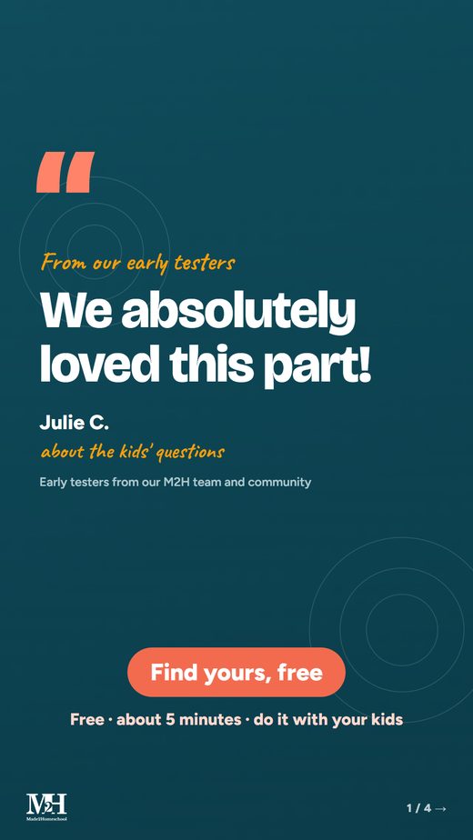 Story, dark: From our early testers. We absolutely loved this part! Julie C., about the kids' questions. Find yours, free. About 5 minutes, do it with your kids.